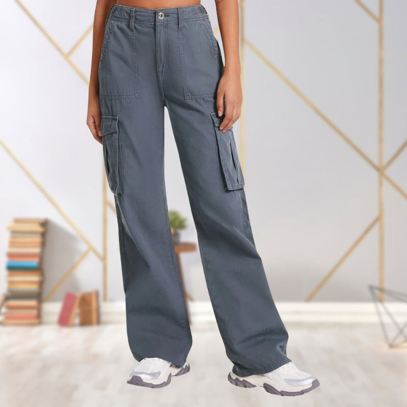 Damen Cargo-Hose mit Taschen - Bequeme Freizeithose-Dunkelgrau-S-Luzern Mode