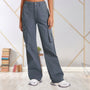 Damen Cargo-Hose mit Taschen - Bequeme Freizeithose-Dunkelgrau-S-Luzern Mode