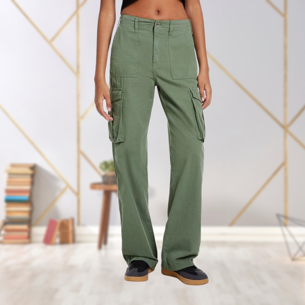 Damen Cargo-Hose mit Taschen - Bequeme Freizeithose-Grün-S-Luzern Mode