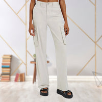 Damen Cargo-Hose mit Taschen - Bequeme Freizeithose-Hellgrau-S-Luzern Mode