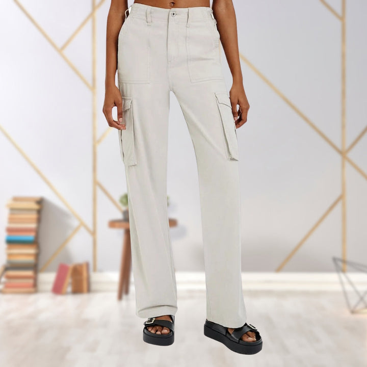 Damen Cargo-Hose mit Taschen - Bequeme Freizeithose-Hellgrau-S-Luzern Mode