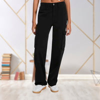 Damen Cargo-Hose mit Taschen - Bequeme Freizeithose-Schwarz-S-Luzern Mode