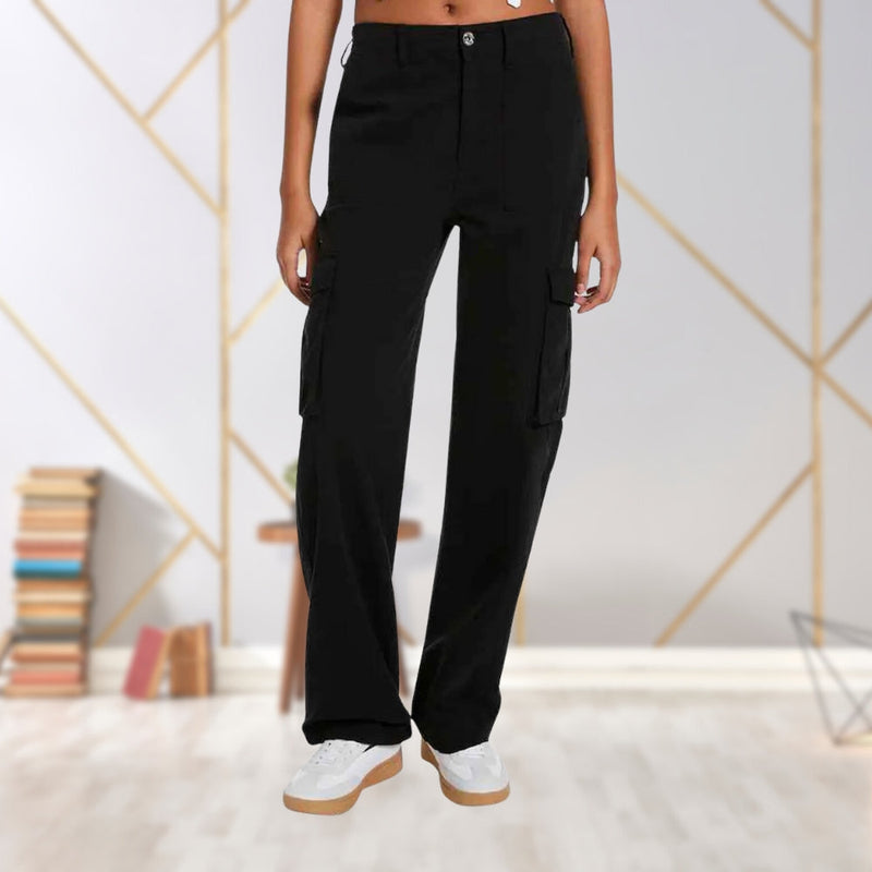 Damen Cargo-Hose mit Taschen - Bequeme Freizeithose-Schwarz-S-Luzern Mode