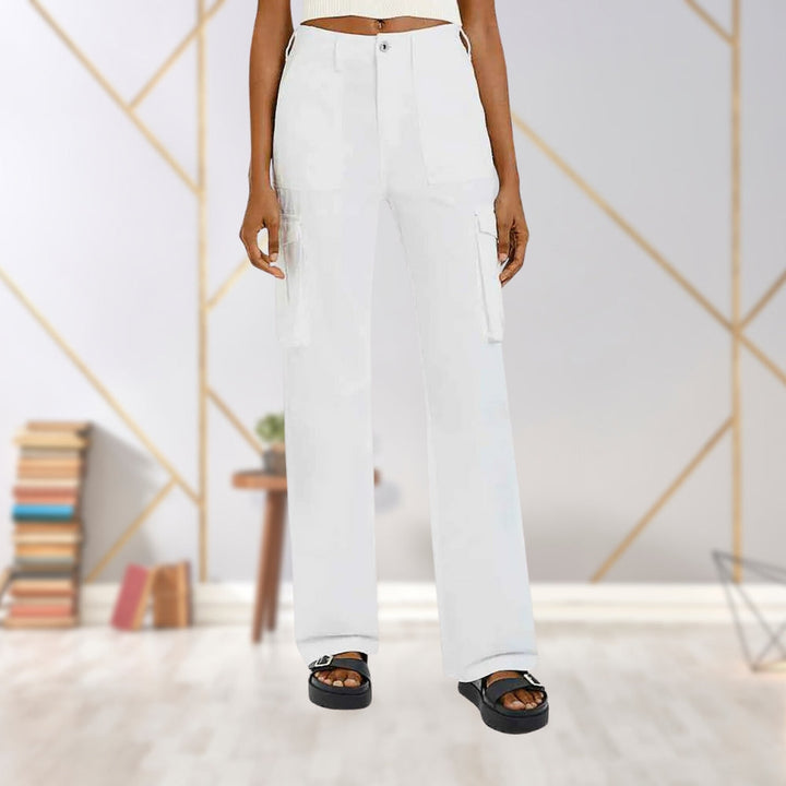 Damen Cargo-Hose mit Taschen - Bequeme Freizeithose-Weiß-S-Luzern Mode