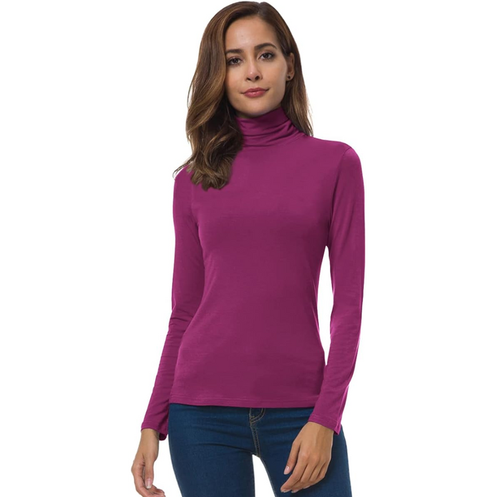 Damen Rollkragenpullover Langarm - Eleganter Winterlook-Fuchsia-S-Luzern Mode