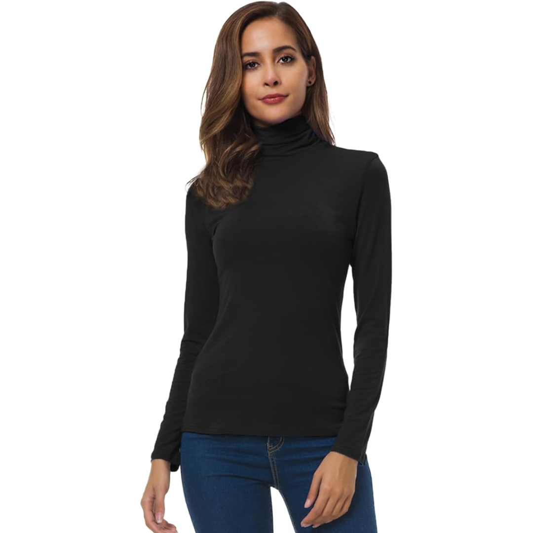 Damen Rollkragenpullover Langarm - Eleganter Winterlook-Schwarz-S-Luzern Mode