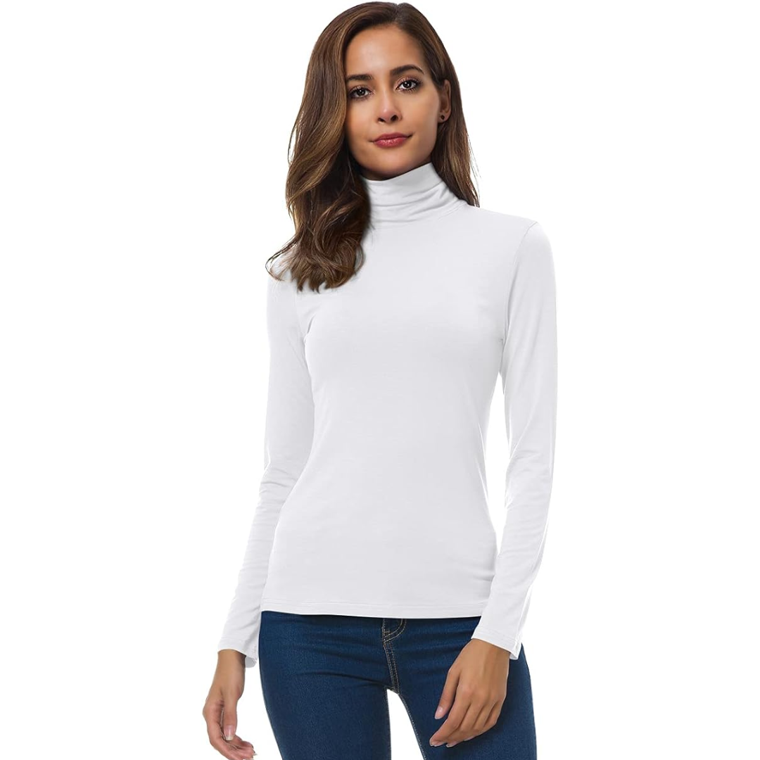 Damen Rollkragenpullover Langarm - Eleganter Winterlook-Weiß-S-Luzern Mode