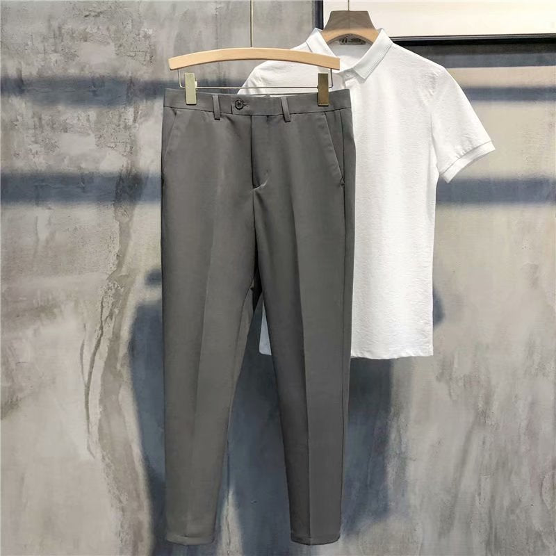 Formelle Herrenhose | Slim Fit | Einfarbig | Reißverschluss | Knopf | Stretch-Dunkelgrau-28-Luzern Mode