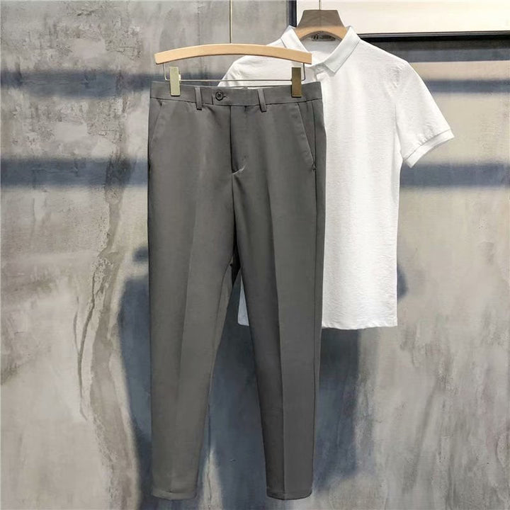 Formelle Herrenhose | Slim Fit | Einfarbig | Reißverschluss | Knopf | Stretch-Dunkelgrau-28-Luzern Mode