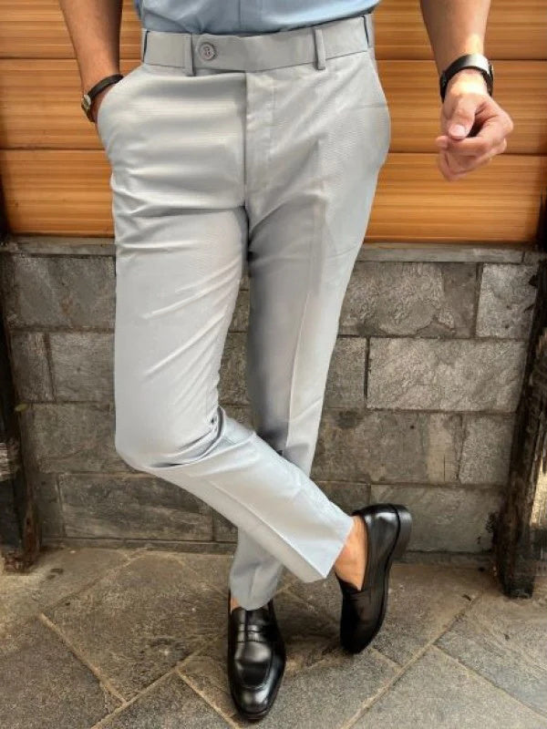 Formelle Herrenhose | Slim Fit | Einfarbig | Reißverschluss | Knopf | Stretch-Hellgrau-28-Luzern Mode