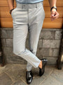 Formelle Herrenhose | Slim Fit | Einfarbig | Reißverschluss | Knopf | Stretch-Hellgrau-28-Luzern Mode