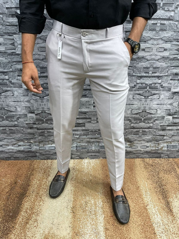 Formelle Herrenhose | Slim Fit | Einfarbig | Reißverschluss | Knopf | Stretch-Hellgrau-32-Luzern Mode