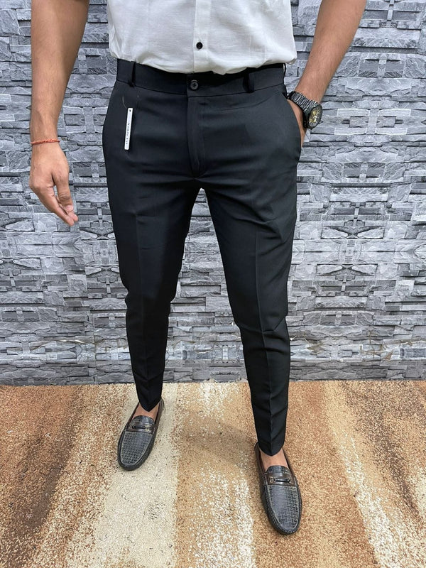 Formelle Herrenhose | Slim Fit | Einfarbig | Reißverschluss | Knopf | Stretch-Schwarz-28-Luzern Mode