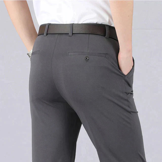 Herren Business Anzughose Slim Fit mit Gürtel und Tasche-Griau-29-Luzern Mode