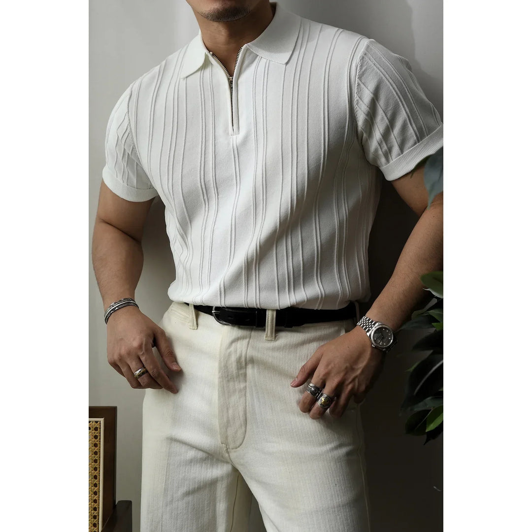Herren Poloshirt | Reißverschluss | Kurzarm | Slim Fit | Baumwolle-Weiß-S-Luzern Mode