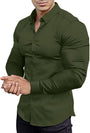 Muskel Fit Herrenhemd - Slim Fit Businesshemd Langarm-Dunkelgrün-S-Luzern Mode
