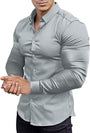 Muskel Fit Herrenhemd - Slim Fit Businesshemd Langarm-Grau-S-Luzern Mode