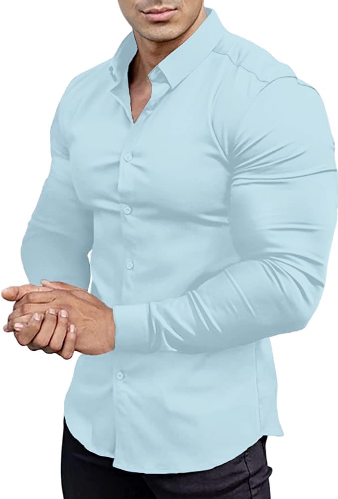 Muskel Fit Herrenhemd - Slim Fit Businesshemd Langarm-Hellblau-S-Luzern Mode