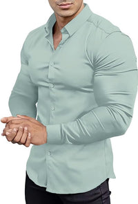 Muskel Fit Herrenhemd - Slim Fit Businesshemd Langarm-Hellgrün-S-Luzern Mode