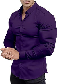 Muskel Fit Herrenhemd - Slim Fit Businesshemd Langarm-Lila-S-Luzern Mode