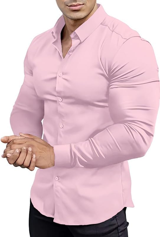 Muskel Fit Herrenhemd - Slim Fit Businesshemd Langarm-Rosa-S-Luzern Mode