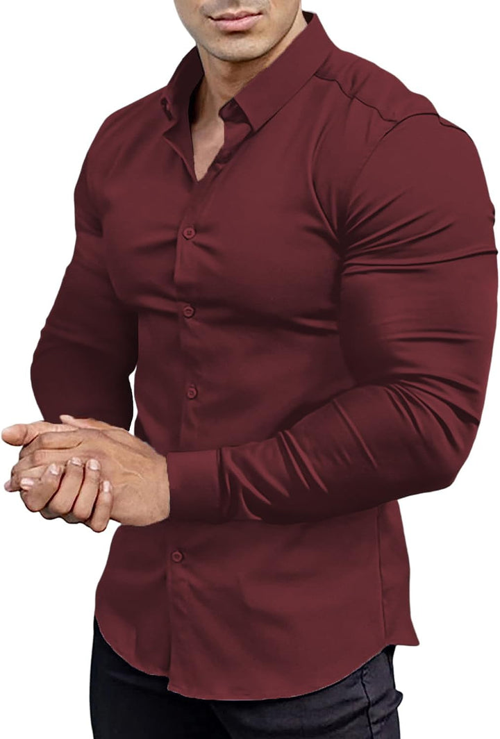 Muskel Fit Herrenhemd - Slim Fit Businesshemd Langarm-Rot-S-Luzern Mode