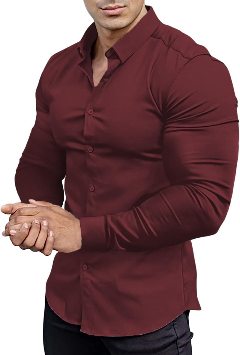 Muskel Fit Herrenhemd - Slim Fit Businesshemd Langarm-Rot-S-Luzern Mode