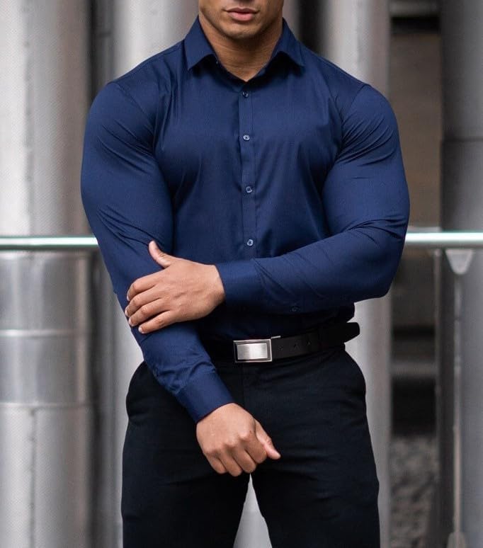 Muskel Fit Herrenhemd - Slim Fit Businesshemd Langarm-Luzern Mode