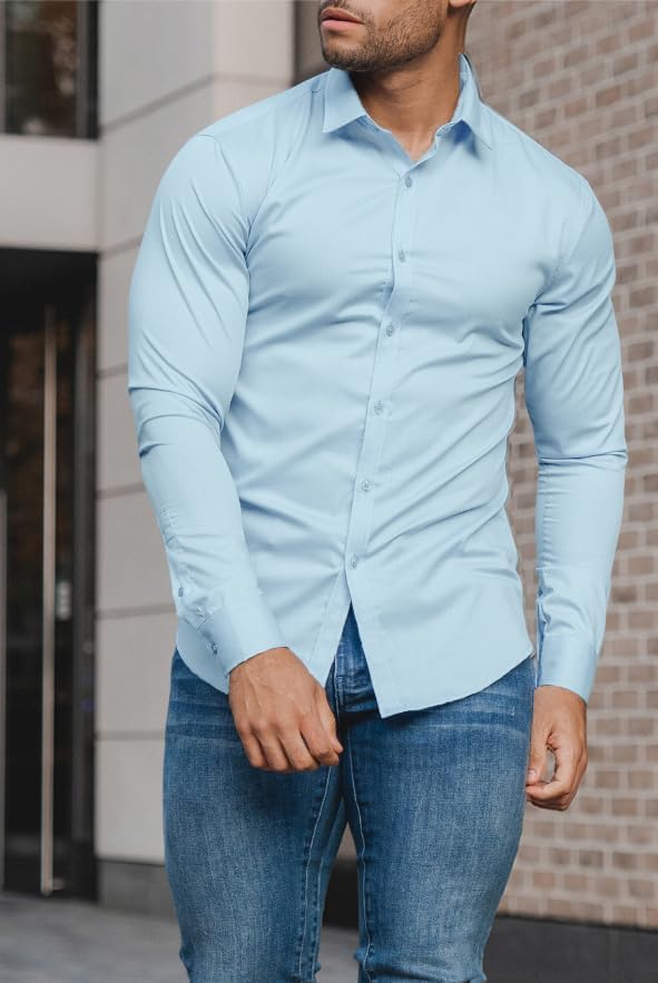 Muskel Fit Herrenhemd - Slim Fit Businesshemd Langarm-Luzern Mode