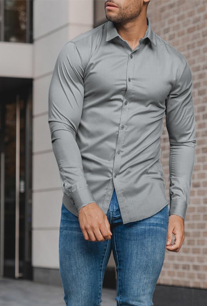 Muskel Fit Herrenhemd - Slim Fit Businesshemd Langarm-Luzern Mode
