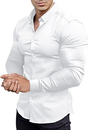 Muskel Fit Herrenhemd - Slim Fit Businesshemd Langarm-Weiß-S-Luzern Mode