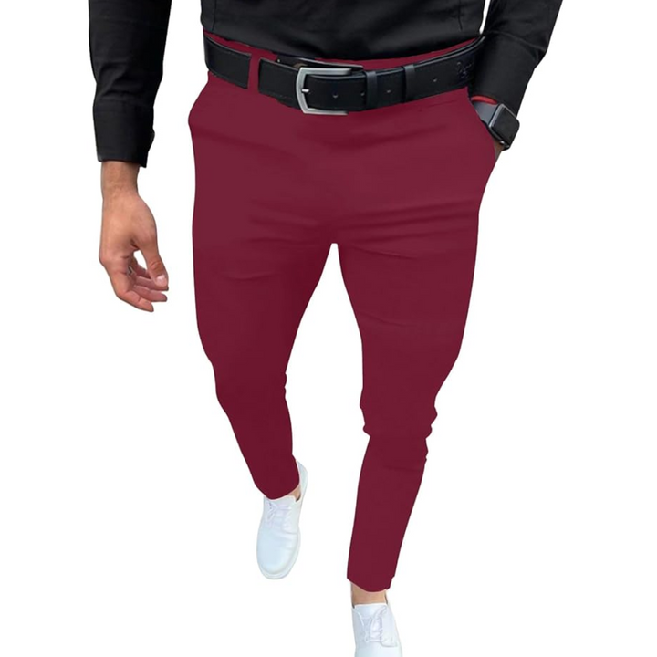Herren Chinohose Slim Fit mit Gürtel - Bequem & Stilvoll-Bordeauxrot-S-Luzern Mode