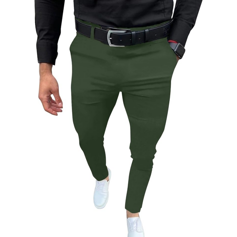 Herren Chinohose Slim Fit mit Gürtel - Bequem & Stilvoll-Grün-S-Luzern Mode
