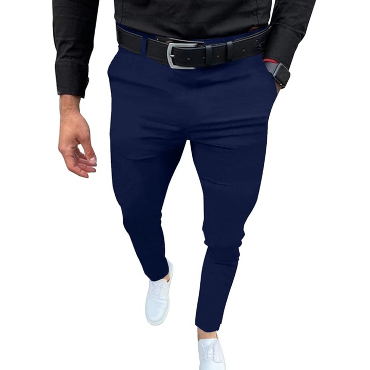 Herren Chinohose Slim Fit mit Gürtel - Bequem & Stilvoll-Marineblau-S-Luzern Mode