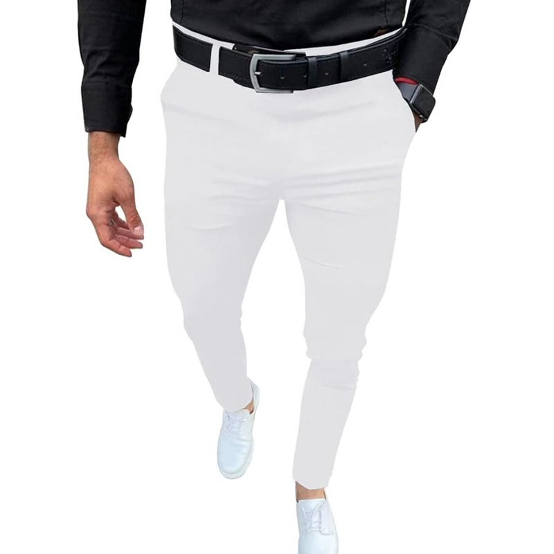 Herren Chinohose Slim Fit mit Gürtel - Bequem & Stilvoll-Weiß-S-Luzern Mode