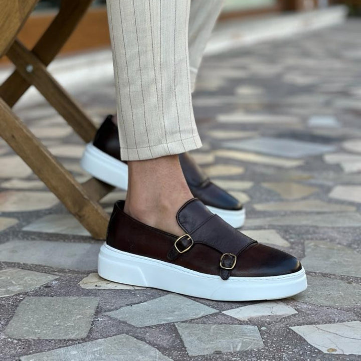 Herren Doppel-Monkstrap Schuhe mit Weißer Sohle-Luzern Mode