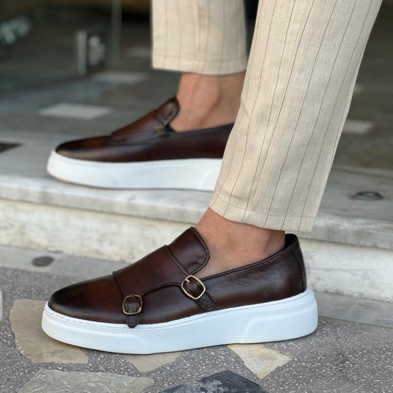 Herren Doppel-Monkstrap Schuhe mit Weißer Sohle-Luzern Mode