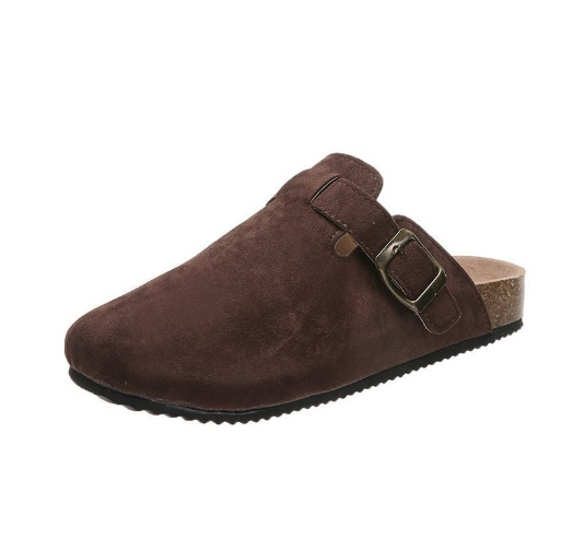 Damen Hausschuhe mit Schnalle - Bequeme Pantoffeln kaufen-Kaffee-35-Luzern Mode