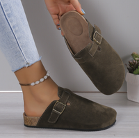 Damen Hausschuhe mit Schnalle - Bequeme Pantoffeln kaufen-Olivgrün-35-Luzern Mode