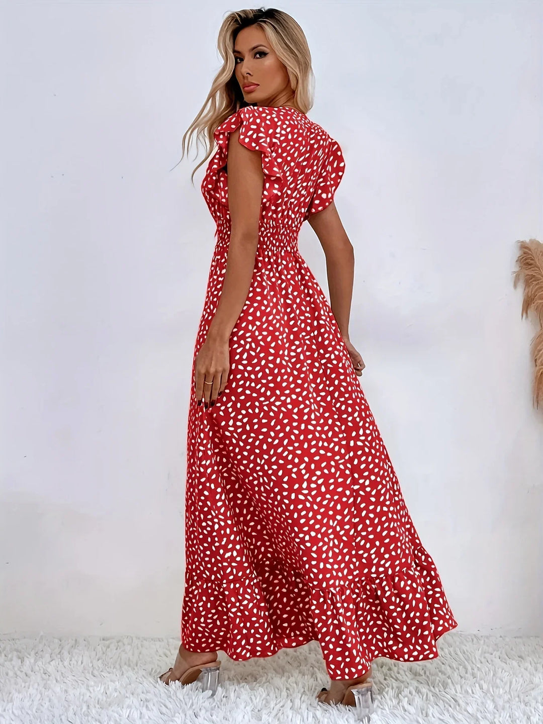 Maxikleid Damen Sommer V-Ausschnitt Boho Stil Elegant-Luzern Mode