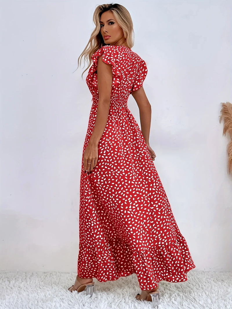 Maxikleid Damen Sommer V-Ausschnitt Boho Stil Elegant-Luzern Mode