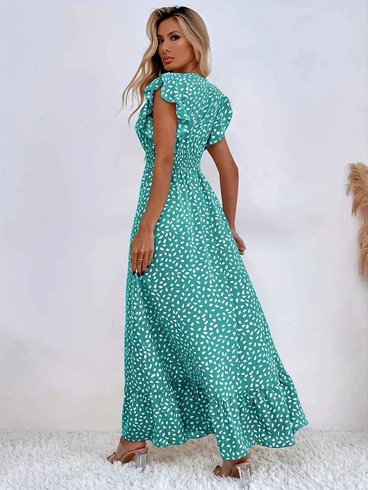 Maxikleid Damen Sommer V-Ausschnitt Boho Stil Elegant-Luzern Mode