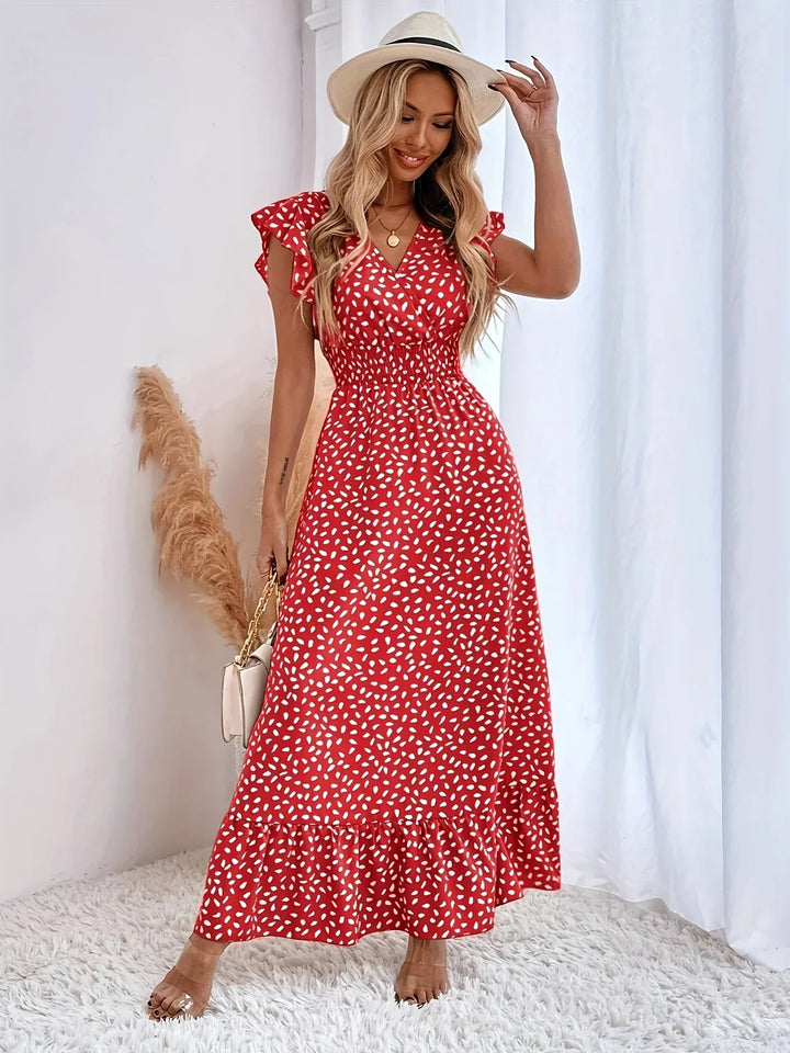 Maxikleid Damen Sommer V-Ausschnitt Boho Stil Elegant-Luzern Mode