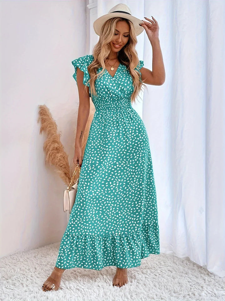 Maxikleid Damen Sommer V-Ausschnitt Boho Stil Elegant-XS-Mintblau-Luzern Mode
