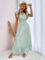 Maxikleid Damen Sommer V-Ausschnitt Boho Stil Elegant-XS-Mintgrün-Luzern Mode