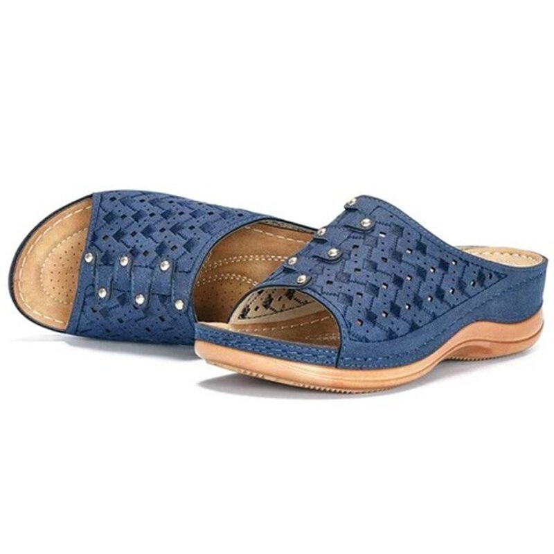 Bequeme orthopädische Sandalen für Damen mit Fußbett-Blau-35-Luzern Mode