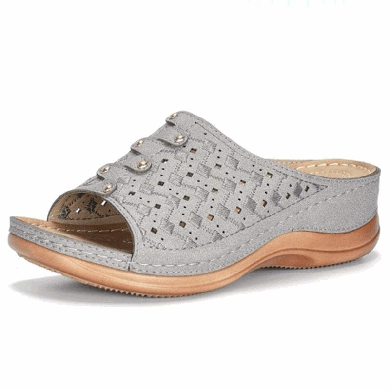 Bequeme orthopädische Sandalen für Damen mit Fußbett-Grau-35-Luzern Mode