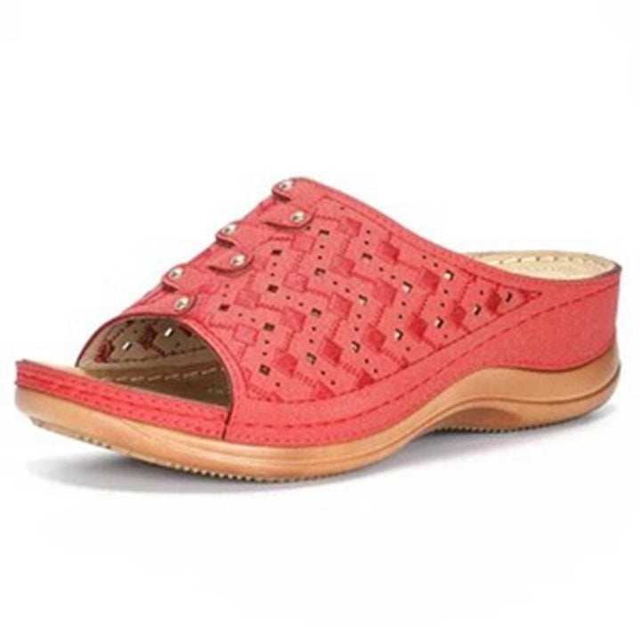 Bequeme orthopädische Sandalen für Damen mit Fußbett-Rot-35-Luzern Mode