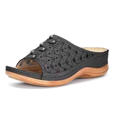 Bequeme orthopädische Sandalen für Damen mit Fußbett-Schwarz-35-Luzern Mode