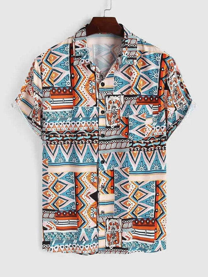 Sommer Damen Shirt mit Ethnischem Druck und Brusttasche – Nova
